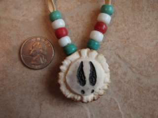 Deer Antler Choker Necklace Carved Wolf Deer Tracks Glass Pony Beads