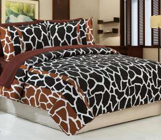 3PC Giraffe Black&Coffee KING 100% Cotton Quilt bedspread + 4PC Sheet 