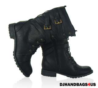 New Womens BLACK Comfort Winter Lace Up Wedge Buckle Boots   Tina 