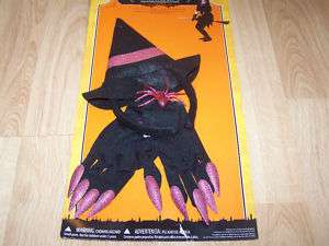Witch Hat Headband & Black Gloves w Long Nails Halloween Costume 