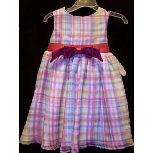   Collection Baby Plaid Dress with Pink Bow Ball Gown Sundress 18 Months