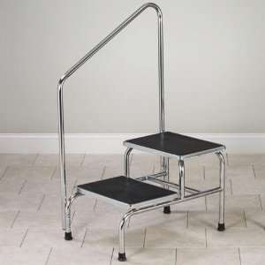  Chrome Two Step Step Stool with Handrail Industrial 
