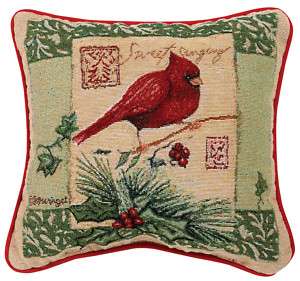 HOLIDAY BIRDS Christmas Cardinal Tapestry Toss Pillow  