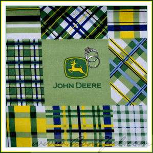 BOOAK Fabric Green Blue Plaid Block Square Quilt Cotton *John Deere 