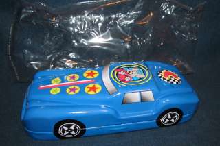 RARE Chuck E Cheese Metal Tin Pencil Trinket Case Box Blue Race Car W 