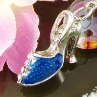 Crystal Blue High Heel Shoe Charms Pendant Chain 972  