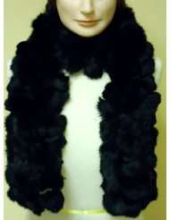   Black Color Four Strand Luxurious Rabbit Fur Scarf for Women and Teens