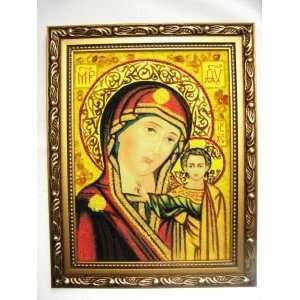  HOLY VIRGIN MARY Orthodox Icon Made Of Genuine AMBER (8x6 