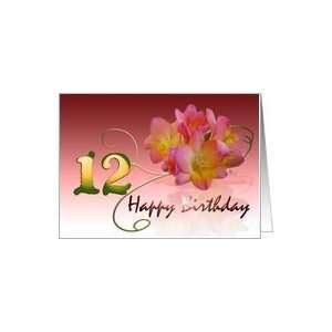  Happy 12th Birthday Oleander Flower curly coil pink flower 
