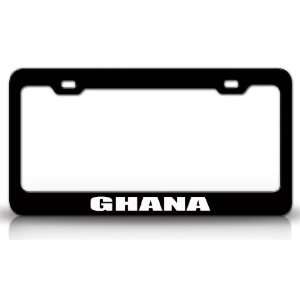 GHANA Country Steel Auto License Plate Frame Tag Holder, Black/White