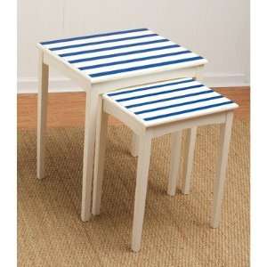  Cape Craftsmen Nested Wooden Tables Blue and White Stripes 