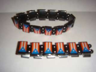 Magnetic Hematite Puerto Rico Flag Bracelet  