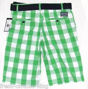 MARC ECKO New Port Green Plaid Belt Shorts Choose Size  