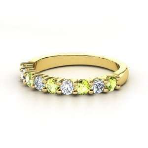  Nine Gem Band Ring, 18K Yellow Gold Ring with Peridot 