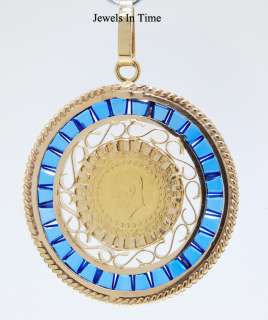 Gold Coin Pendant With Synthetic Sapphire  