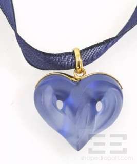 Lalique Blue Crystal Heart Pendant Necklace  