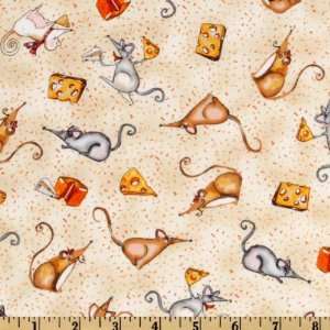  44 Wide Wild Cat Mice at Play Natural Fabric By The Yard 