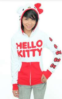   KITTY~ CLASSIC RED & WHITE I AM RED BOWS DOWN THE ARM HOODIE  