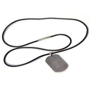   Mens Stainless Steel & Rubber Dog Tag ID Necklace (24) Jewelry