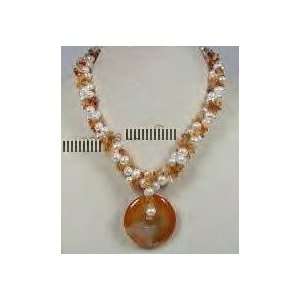  Orange Agate & Pearl Necklace 