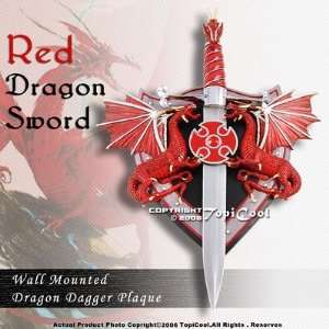  Fantasy Red Dragon Dagger Sword w/ Wall Mount Plaque and 