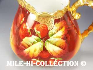 LIMOGES BRAUER HAND PAINTED STRAWBERRIES CIDER PITCHER  
