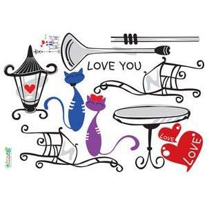 Sweet love cats   Reusable Easy Instant Decoration Wall Sticker Decal 
