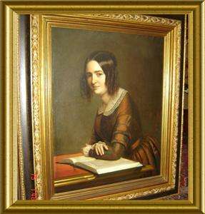 ANTIQUE FRENCH HUGE,ARISTOCRAT LADY READING A BOOK PORTRAIT SIGNED 