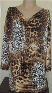 Brittany Black Womens Plus Size Clothing 3X Brown Leopard Print Shirt 