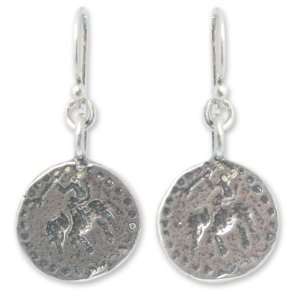  Silver Dangle Coin Earrings, Elephant Coins Jewelry
