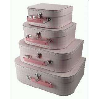   Suitcase Storage Set   4 x Pink and White Gingham Mini Suitcases