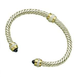   Silver Cable Style Black CZ Bangle Bracelet. FREE GIFT BOX Jewelry