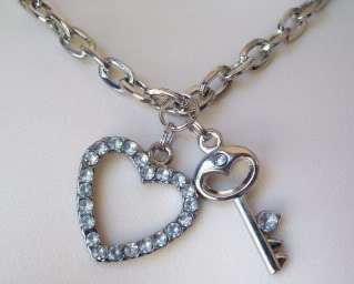 Russ Berrie Diamante Heart Silver Tone Charm Bracelet  