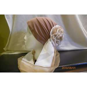   Headwear Turban Bonnet Hijab camel & White Hat Set 