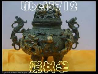 Tibetan Buddhist bronze dragon censer burner Incense  