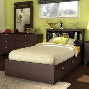  Cakao Twin Size Bookcase Headboard and Bed Box