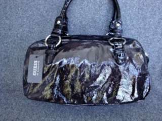 GUESS Network BLACK PATENT Handbag purse box bag NEW  