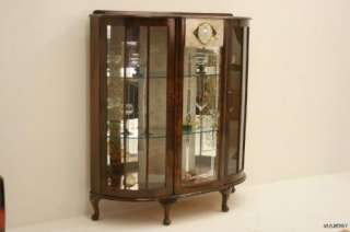 Walnut 1940s China Cabinet / Display Case with Built in Clock  