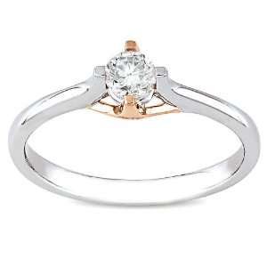 10K White and Pink Gold 1/4 CT TDW Round Diamond Fashion Ring (G H, I2 
