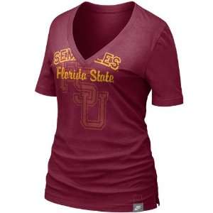   State Seminoles (FSU) Garnet Vault V neck T shirt