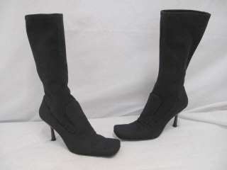 Dolce & Gabbana Black Pull On Stretchy Fabric Square Toe Heel Boots 36 
