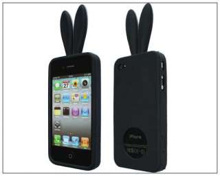   Cute Rabbit Bunny Ear Silicone Case Bushy Tail Holder fr iPhone 4S 4G