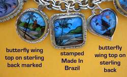 Vintage Mexico Sterling Charm Bracelet Butterfly Wing Charms English 
