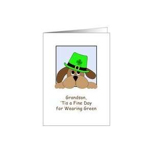  Grandson, St. Patricks Day Dog Wearing Green Hat Card 
