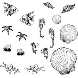  17 FISH Shells SEAHORSE Beach   Unmounted Rubber Stamps 