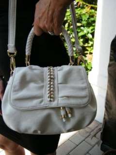 BEBE pocketbook handbag satchel bag WHITE Hendricks ROUCHED mini 