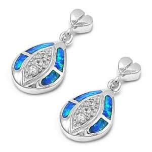   Sterling Silver Blue Opal Tear Drop Shape Heart Bail Earrings Jewelry