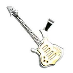 Stainless Steel Guitar Pendant with Black Plated Strings 