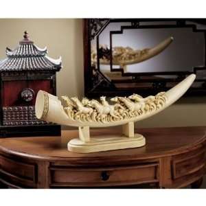   22w Chinese Horses Sculptural Art Deco Elephant Tusk Statue Sculpture
