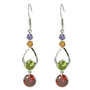   Frame with Four Multiple Colored CZ Diamonds Dangle Earrings Jewelry